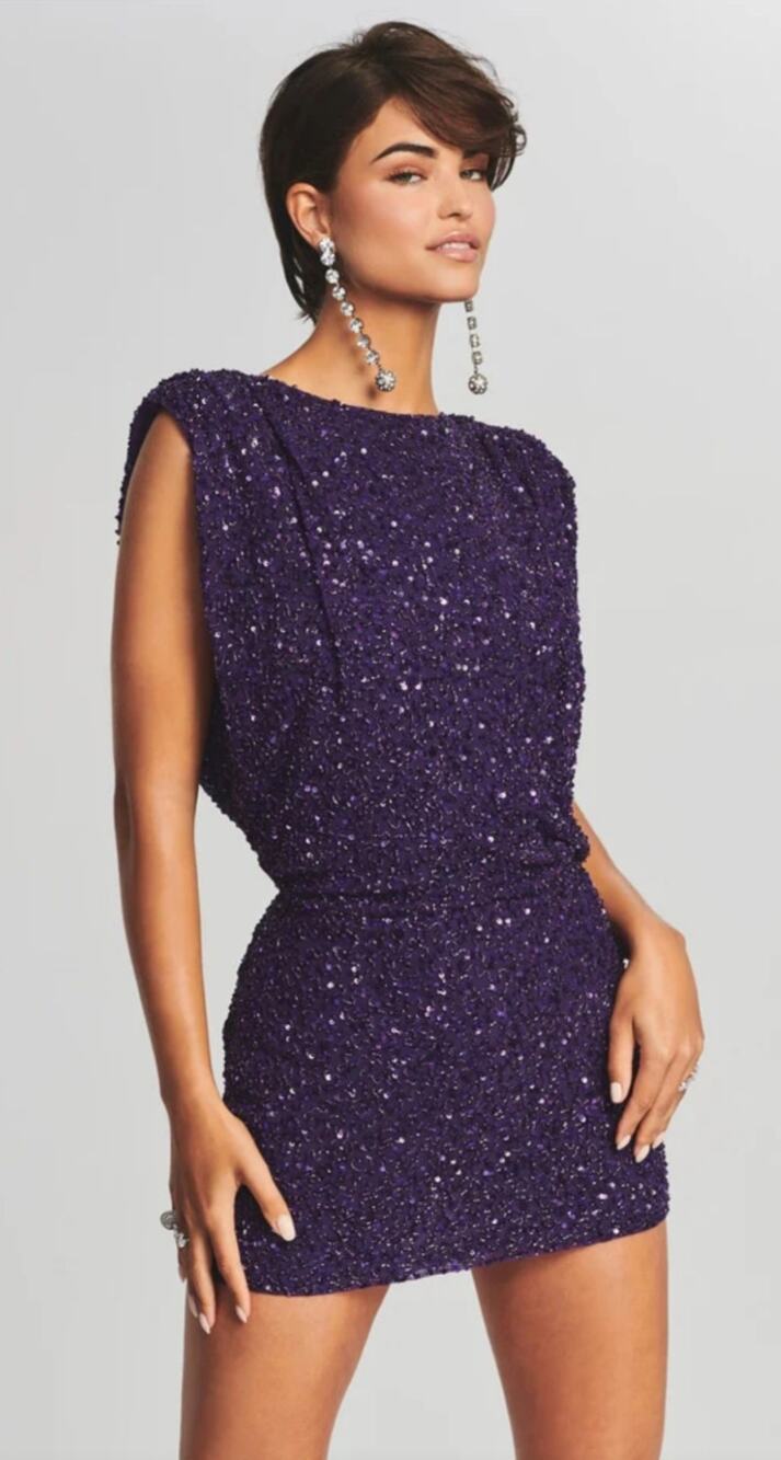 Retrofete Berline Sequin Mini Dress Purple Size XL Open Back NWT